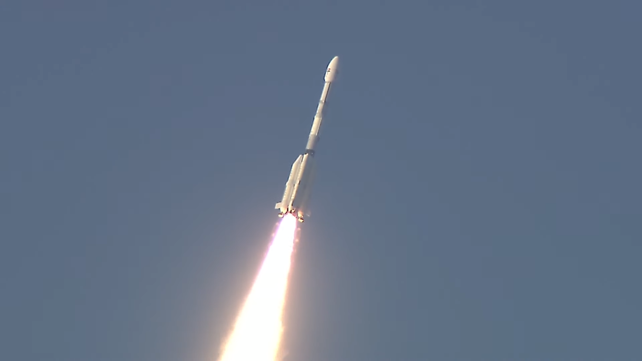 An Indian Space Research Organisation GLSV-F14 rocket launches the powerful INSAT-3DS weather satellite to orbit from Satish Dhawan Space Centre on Sriharikota, India on Feb. 17, 2024 local time.