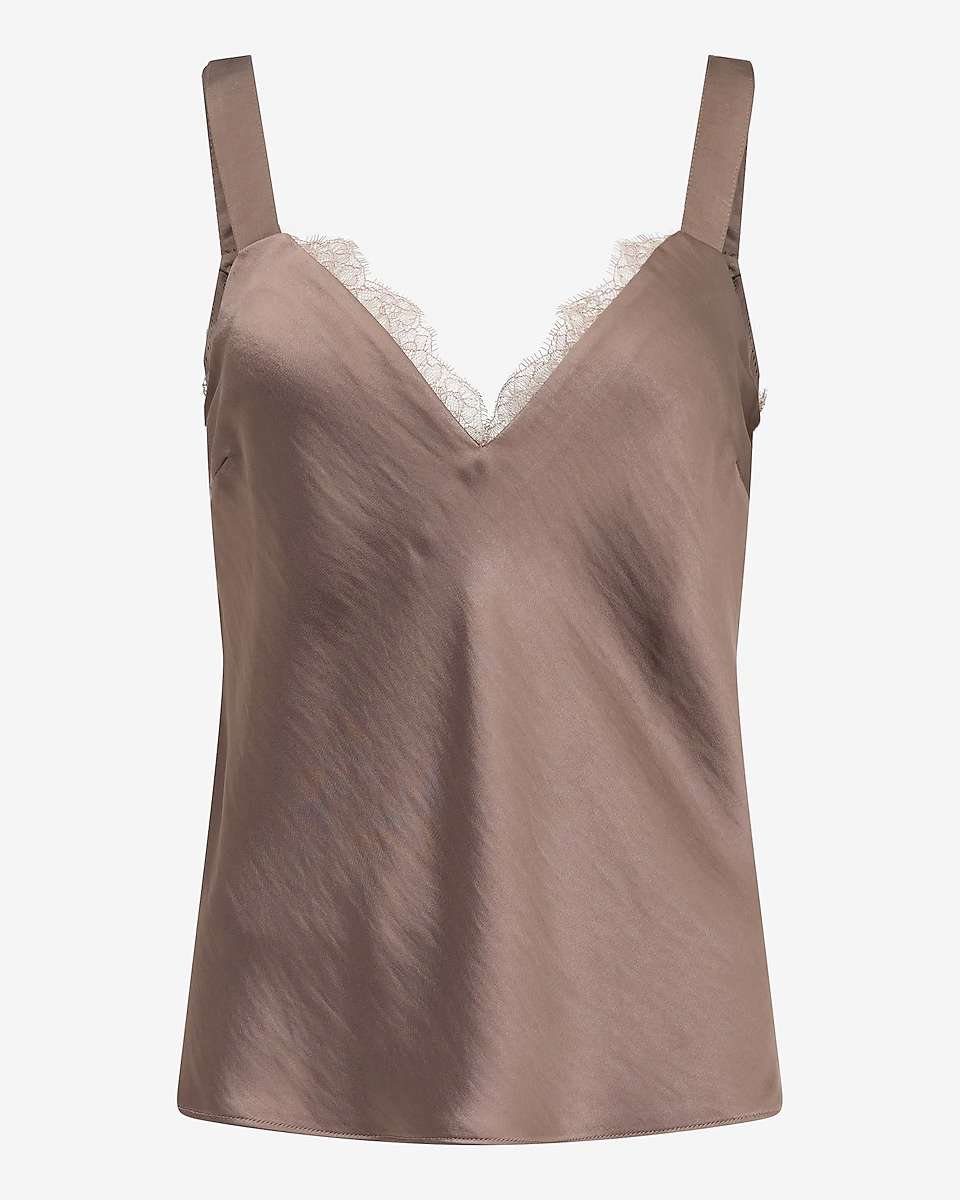 Express, Satin Lace Trim V-Neck Wide Strap Cami