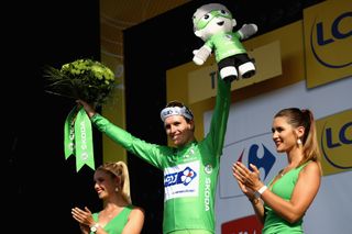 Arnaud Demare in green after stage 6 at the Tour de France