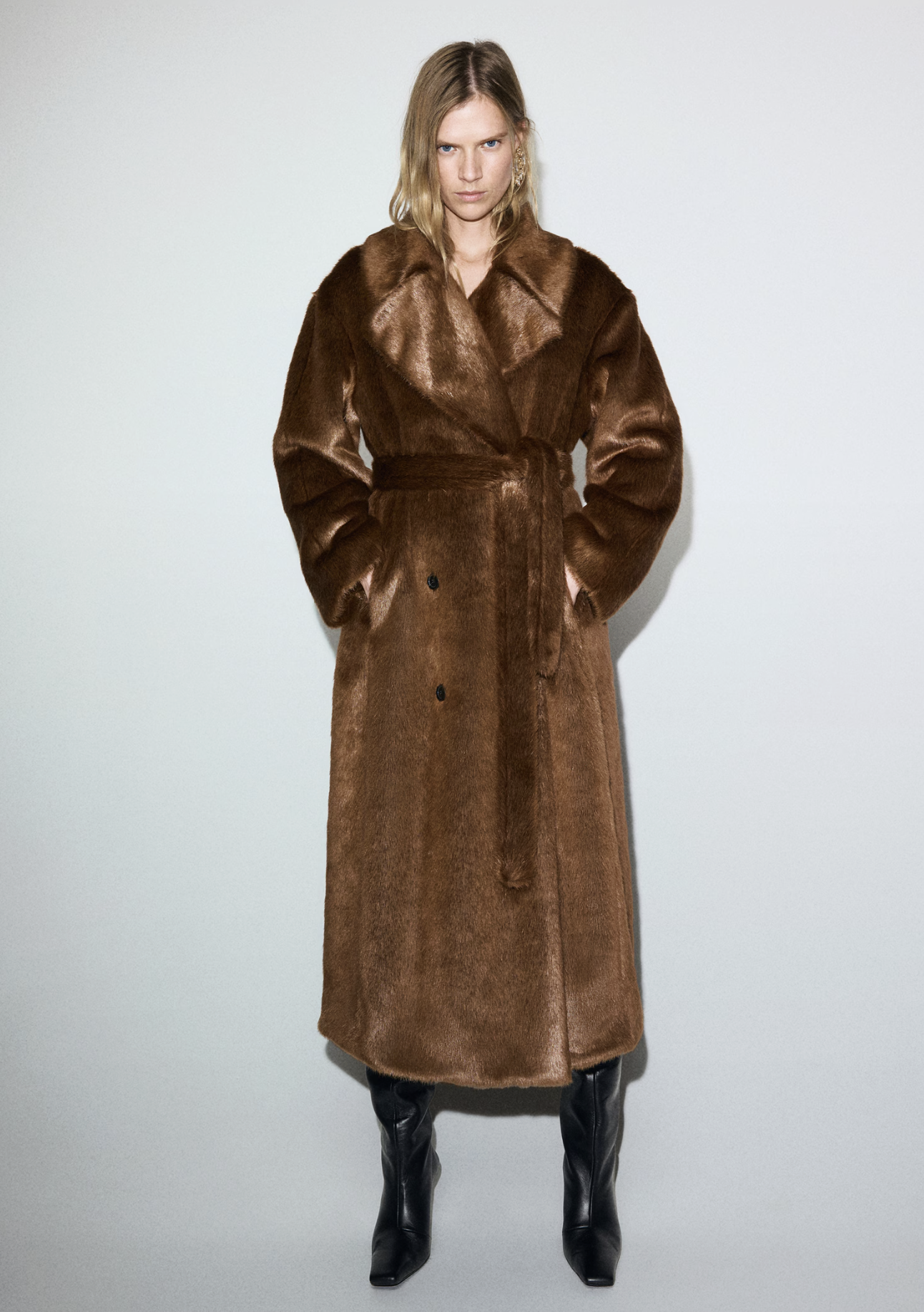 MANGO, Faux-Fur Coat With Belt - Women | Mango United Kingdom