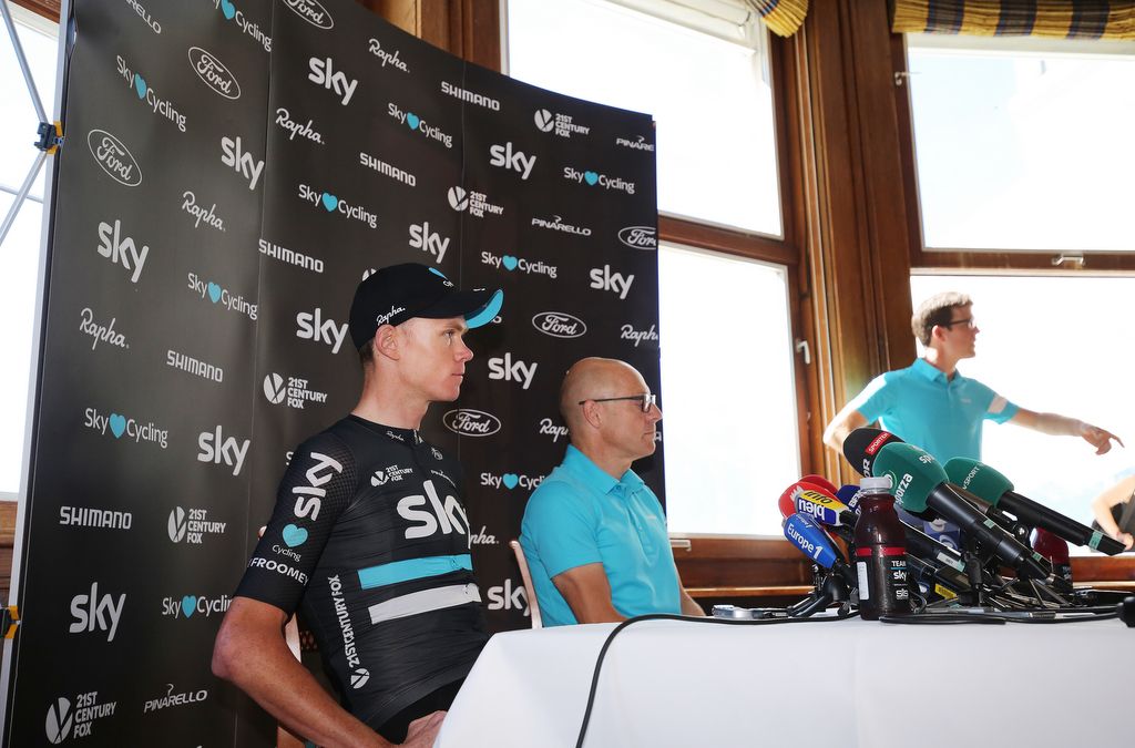 It was just Chris Froome and Dave Brailsford fronting the media for the press conference