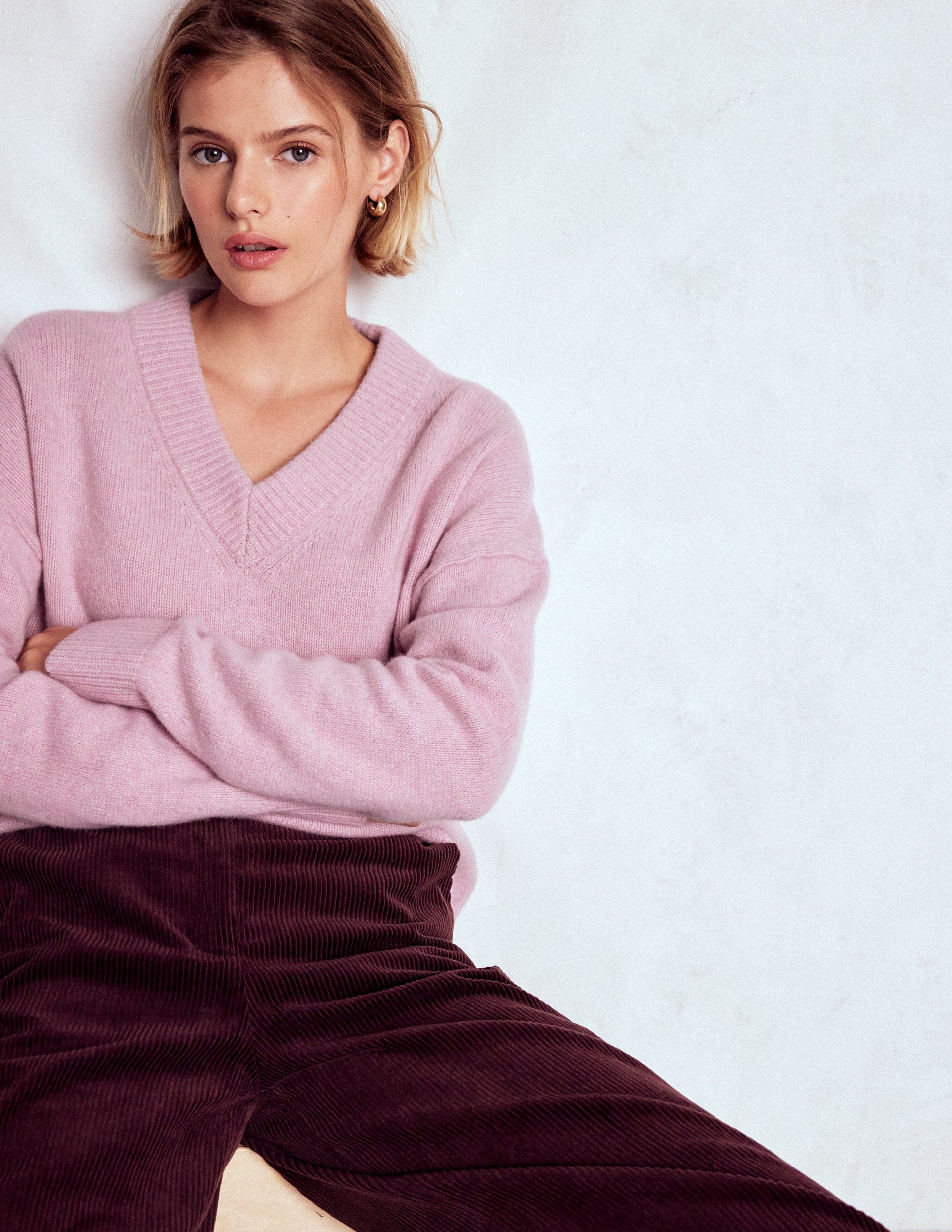 Marion Merino V-Neck Jumper-Blush Pink