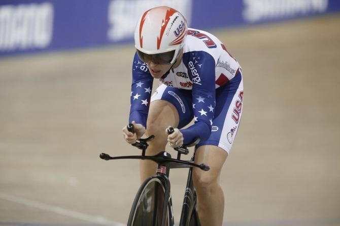Sarah Hammer (USA) in action during the women's omnium in Minsk