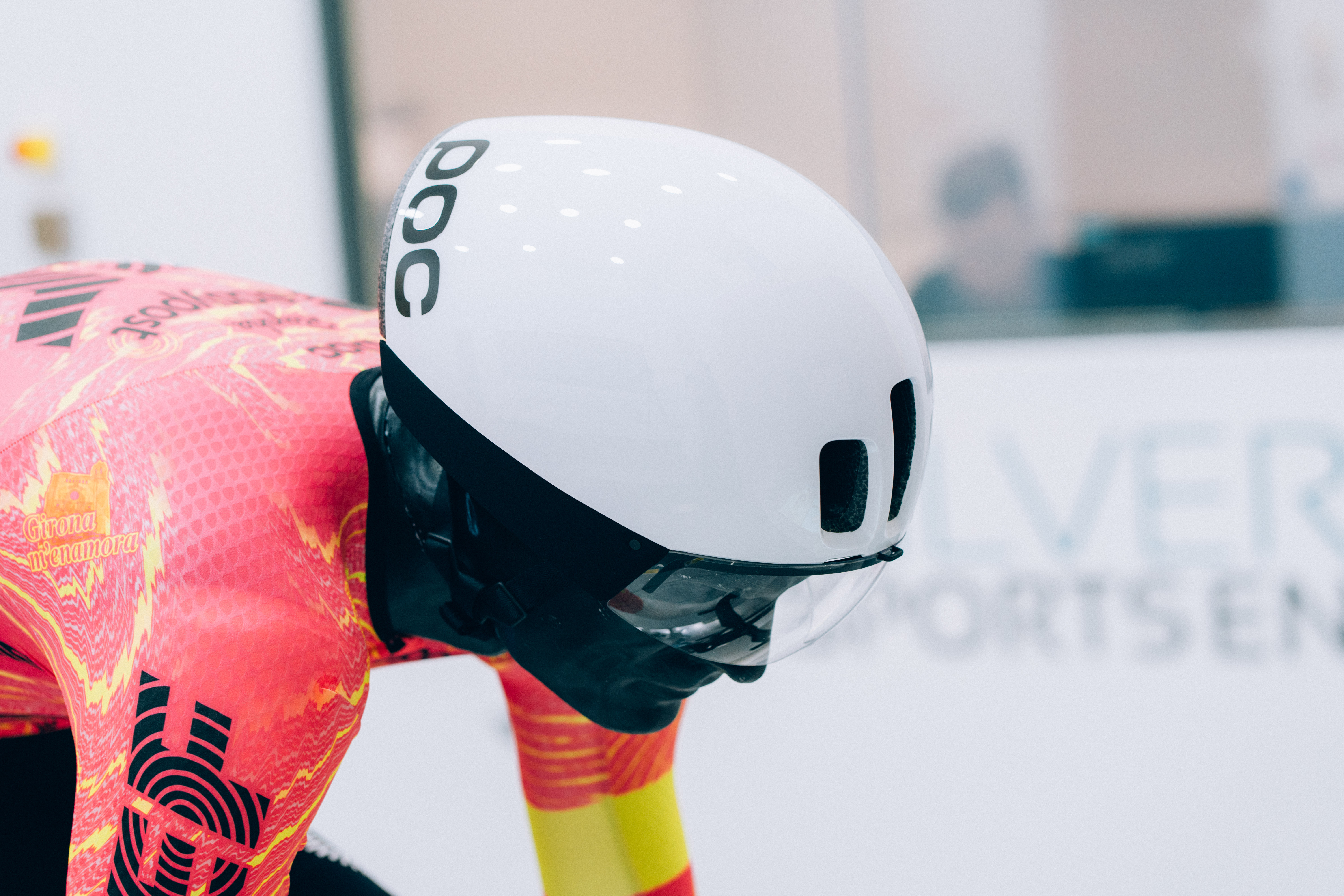A close up of helmets being tested in the wind tunnel