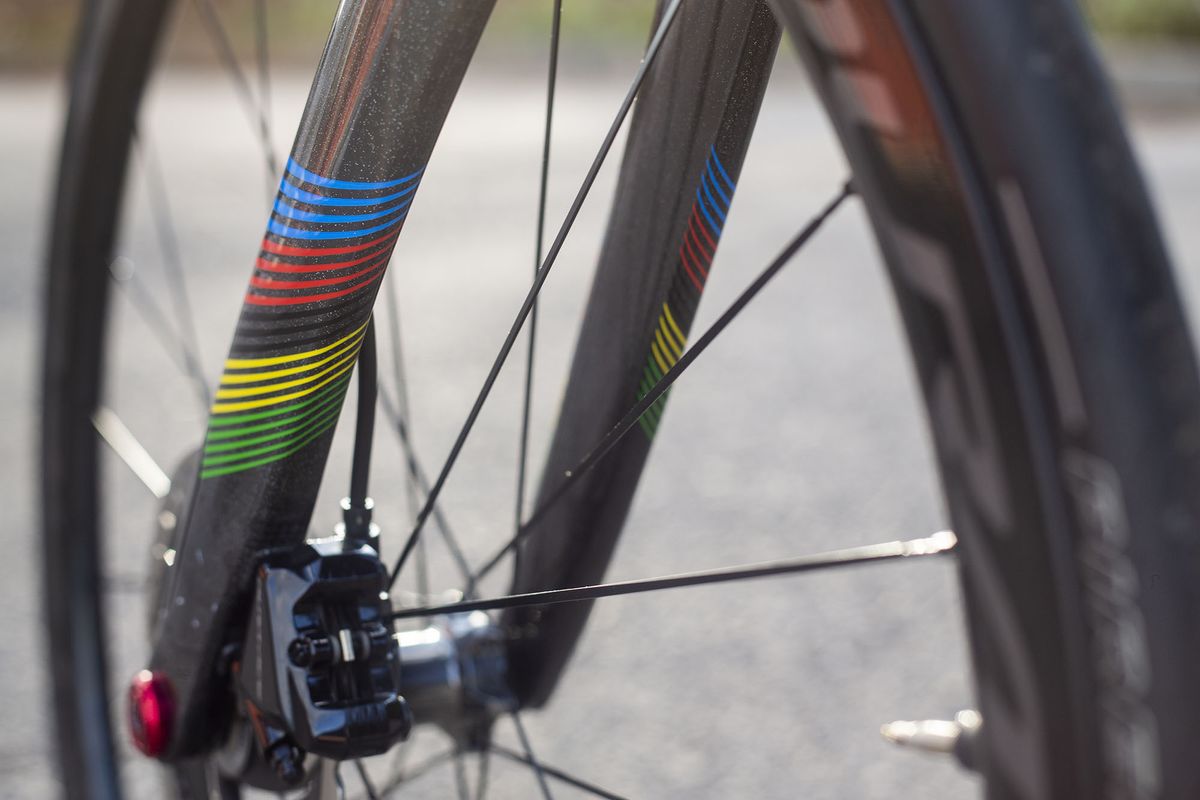 Annemiek van Vleuten's Scott Addict RC with rainbow details