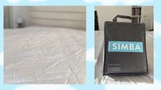 Two images of the Simba Performance Mattress Protector: one of it on the bed and one in its packaging