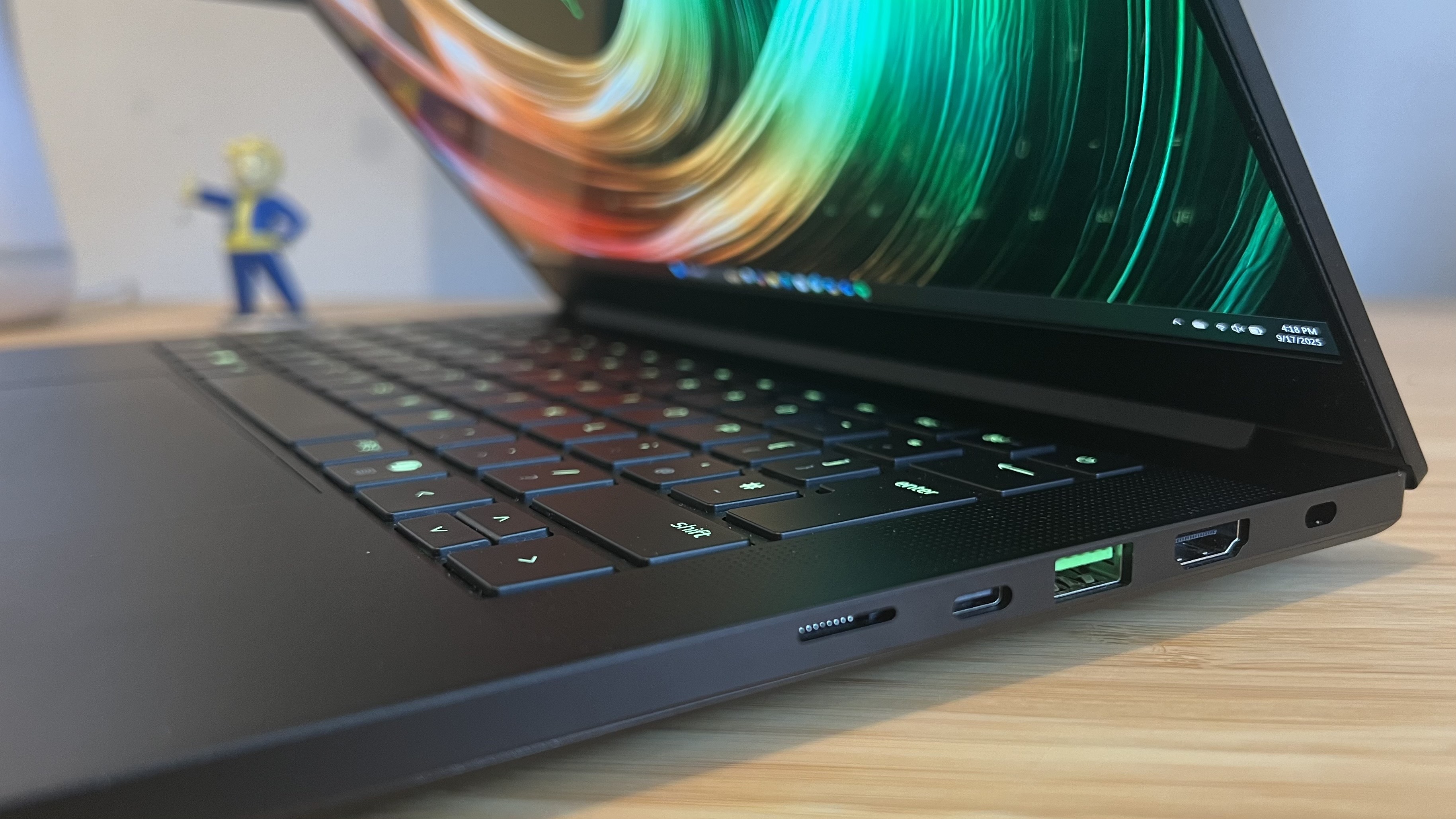 Close up on right hand side of Razer Blade 14 gaming laptop, showing ports