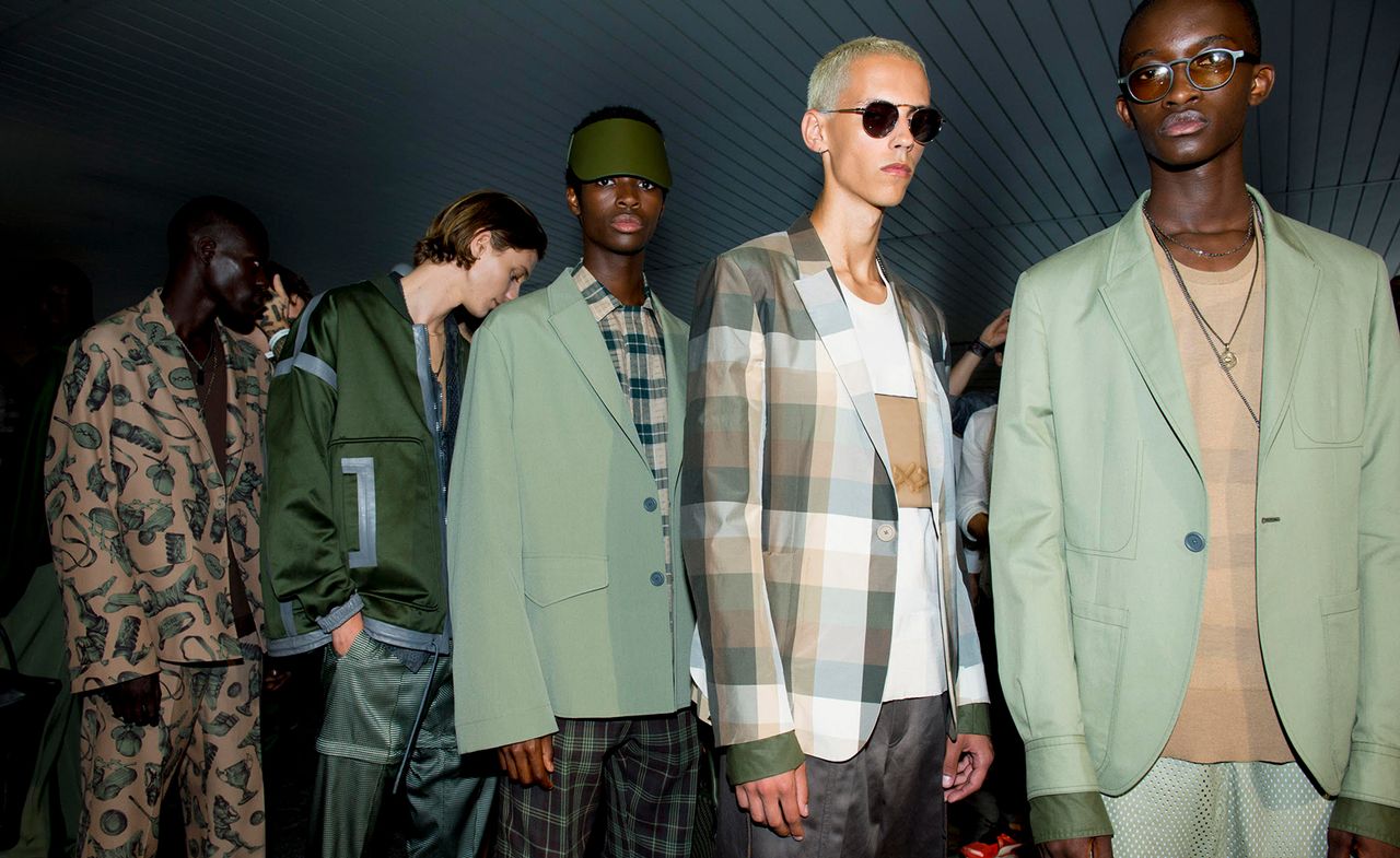 Models wear an array of green hued looks at Ermenegildo Zegna Couture S/S 2019