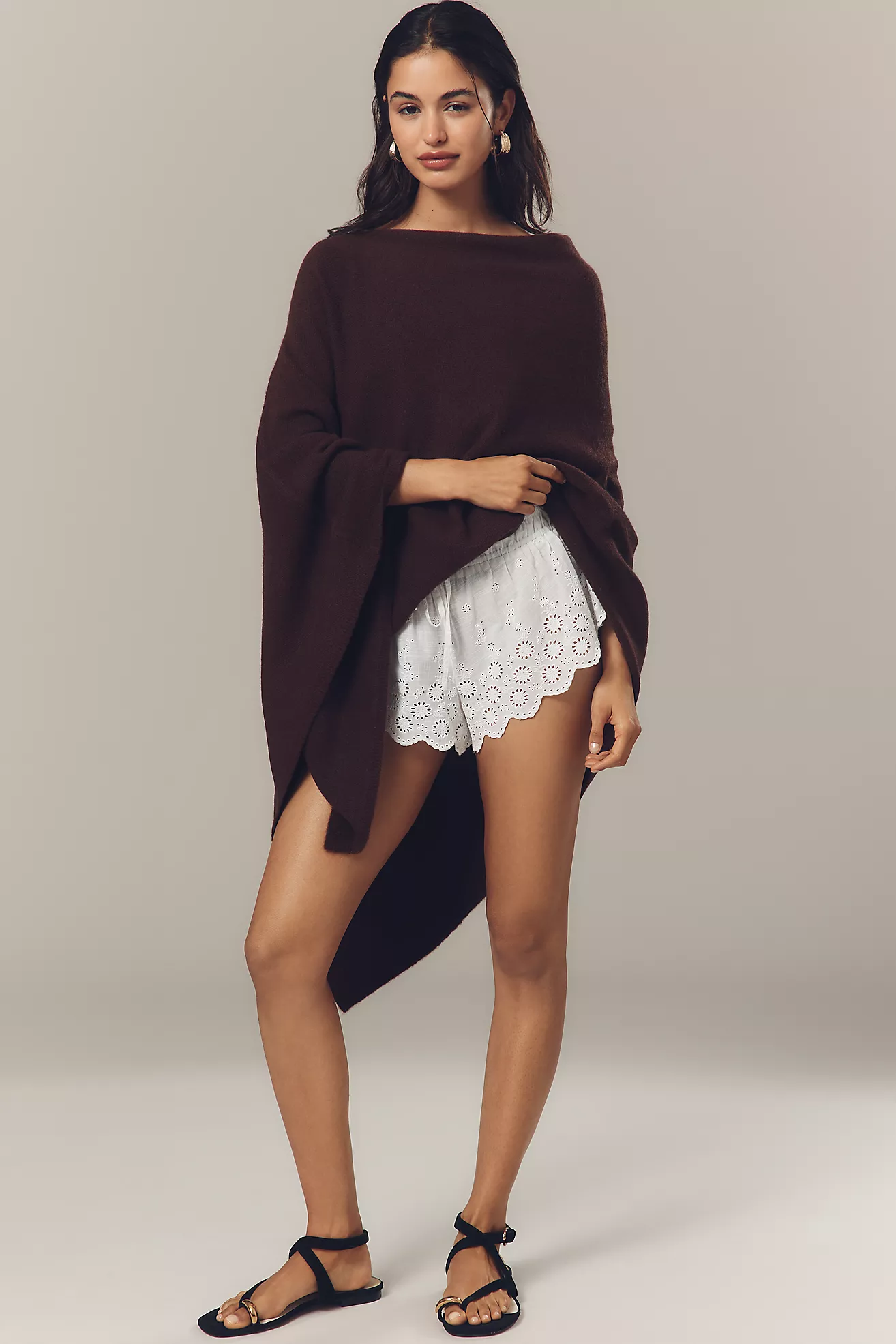 Flat White Lightweight Knit Poncho