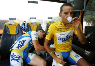 Cyril Dessel (AG2R Prevoyance/Fra) drinks a coffee in the bus