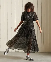 Superdry Woven Short Sleeve Sequinned Midi Dress | $125/£94.99