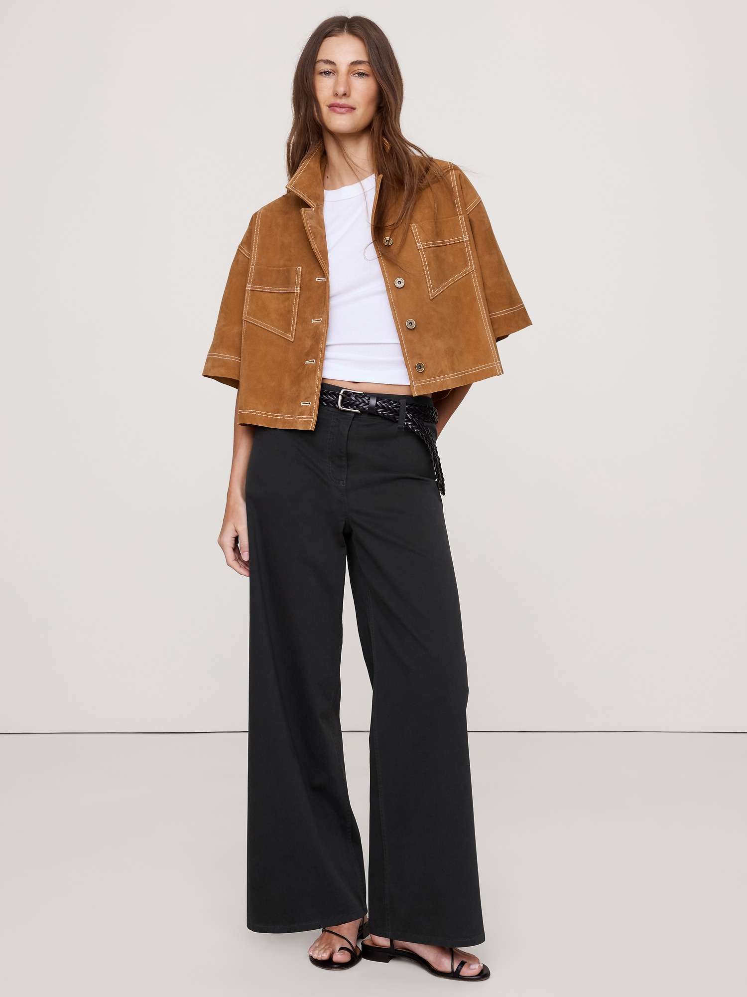 High-Rise Wide-Leg Lightweight Stretch-Cotton Pant