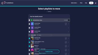 Screens from TuneMyMusic, transferring a Spotify playlist to Tidal.