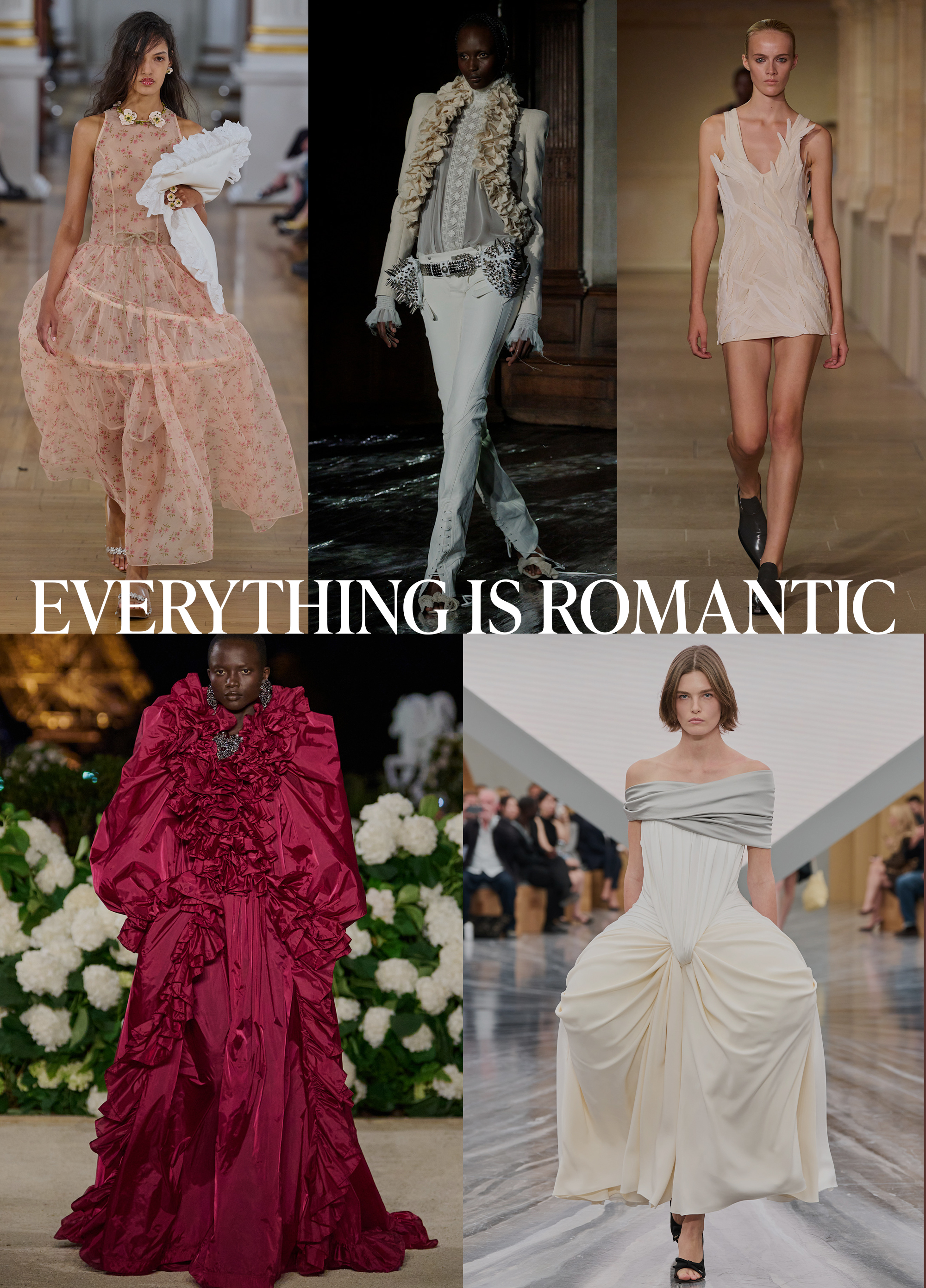 Collage of runway models showcasing spring 2026 fashion trends.