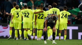Juventus defender Federico Gatti looks dejected after scoring an own goal against Sassuolo in Serie A in September 2023.