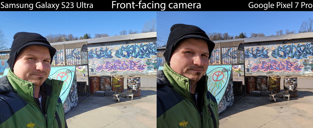 Front facing camera comparisons between the Samsung Galaxy S23 Ultra and other premium Android phones