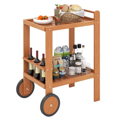 Target, Costway 2-Tier Acacia Rolling Kitchen Trolley Cart Dining Serving Cart Outdoor w/ Wheels