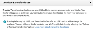 Amazon Kindle Download & transfer via USB warning