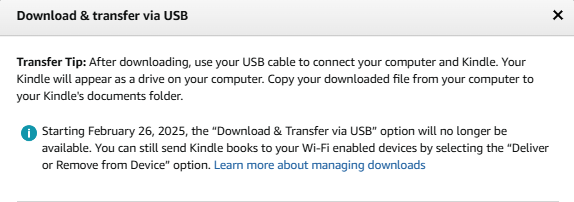 Amazon Kindle Download & Transfer via USB warning