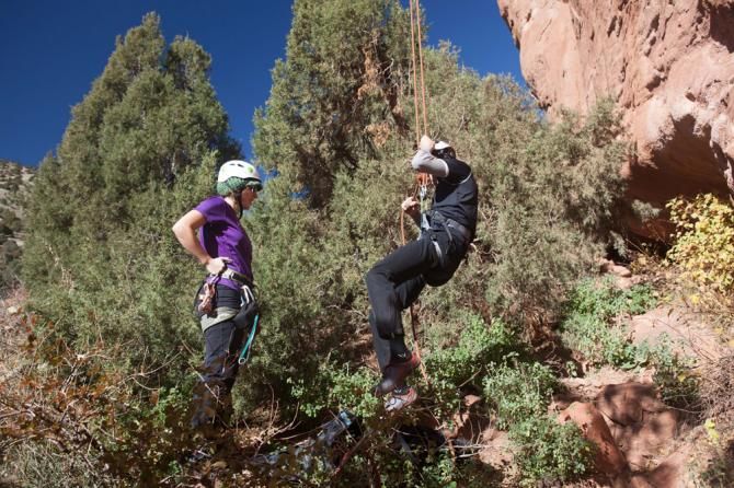 Rappelling was on the agenda for new Garmin riders plus staff at the team's Boulder mini-camp