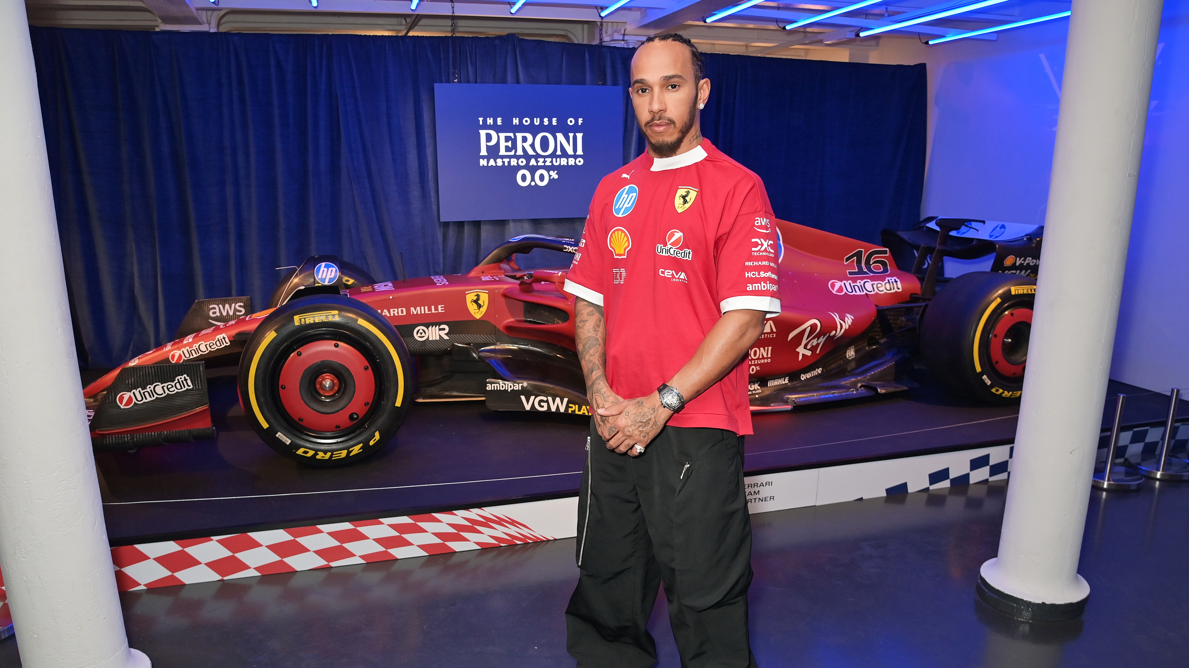 Lewis Hamilton at a Peroni event for Ferrari