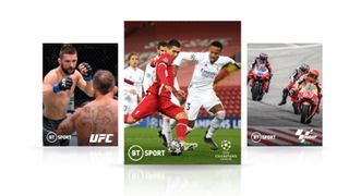 Composite image of UFC, football and MotoGP on BT Sport