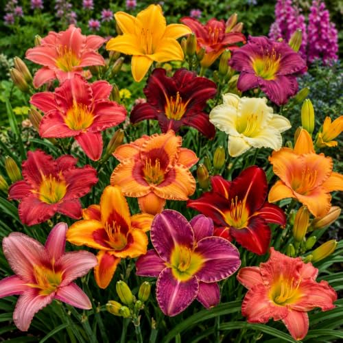 12 Mixed Daylily Roots for Planting | Hemerocallis Bare Root Perennial Flowers | Assorted Color Reblooming Garden Lilies | Hardy Easy to Grow Landscape Plants
