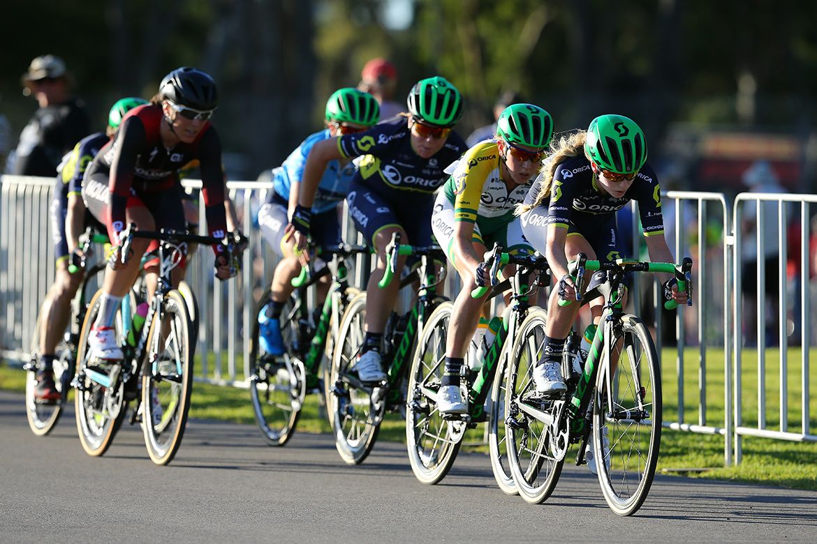 Orica-Scott marshal the front of the bunch