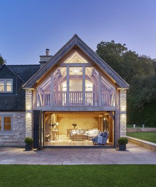 oak frame double storey extension with pitched roof