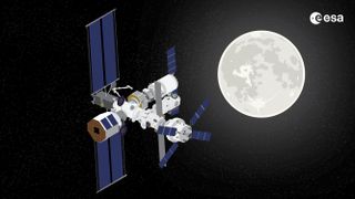 Artist's illustration of NASA's Gateway moon-orbiting space station, development of which the agency has paused indefinitely.