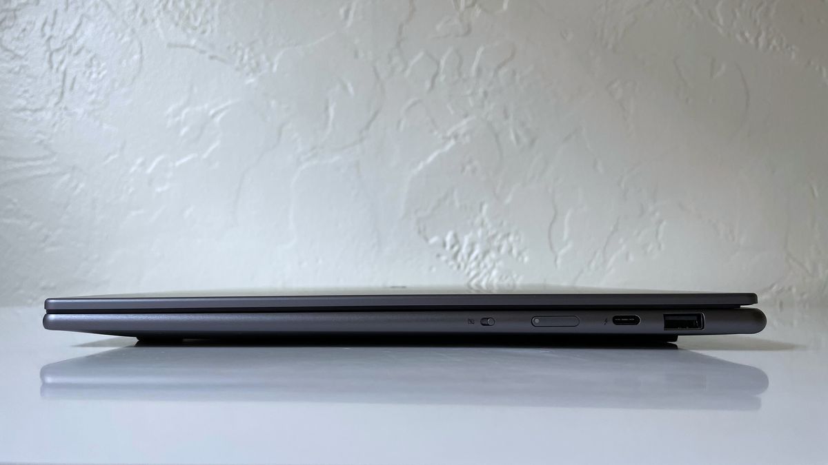 Close up of the ports on the right side of the Lenovo Yoga Slim 7i Aura edition