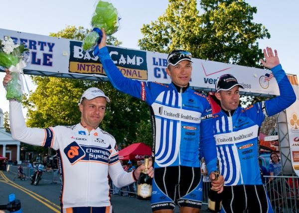 The 2011 Base Camp International men's podium: Jaan Kirsipuu (Champion System), Robert Forster (UnitedHealthcare) and Hilton Clark (UnitedHealthcare)
