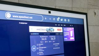 Running a speed test on the Echo Show 21 to test its new Wi-Fi 6E capabilities