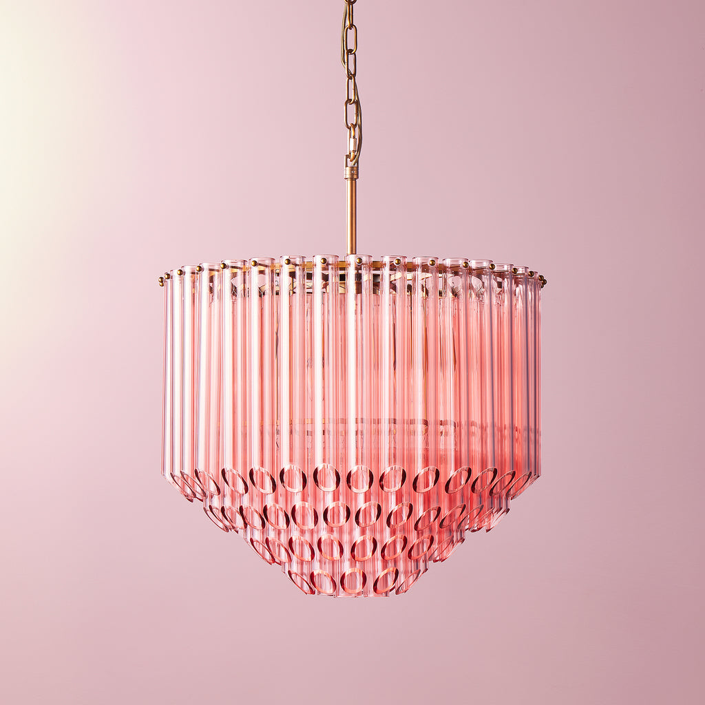 Lustre antigo regular em vidro rosa
