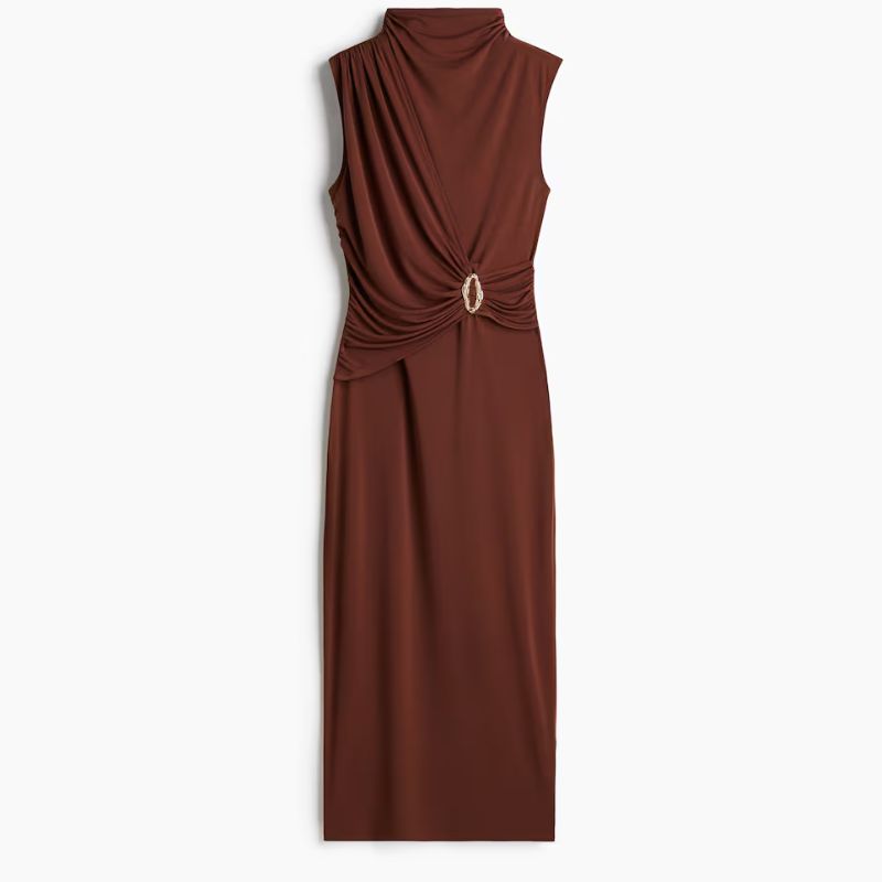brown draped dress