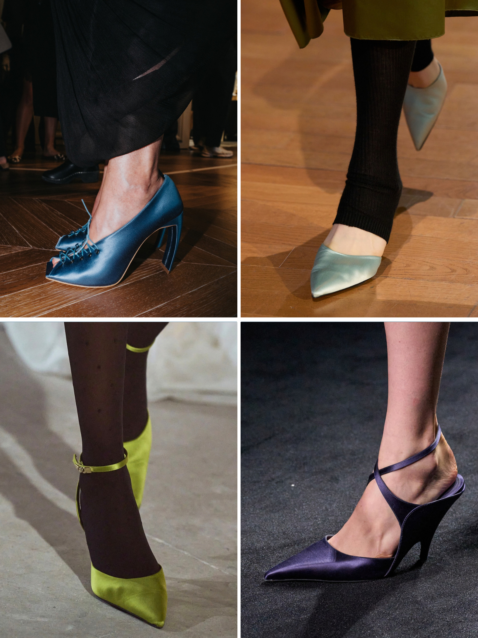 A selection of satin shoes as seen on the autumn/winter 2026 runways