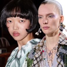 A collage of runway beauty shots.