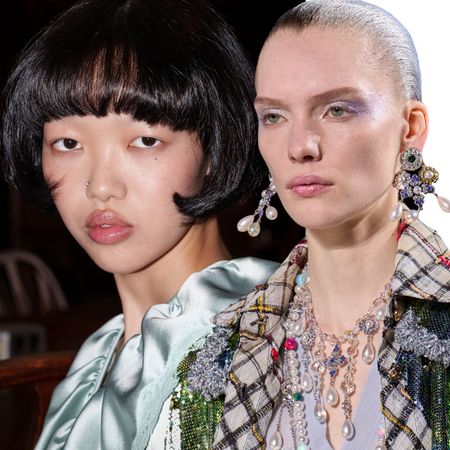 A collage of runway beauty shots.
