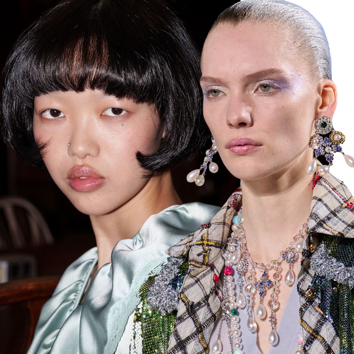 A collage of runway beauty shots.