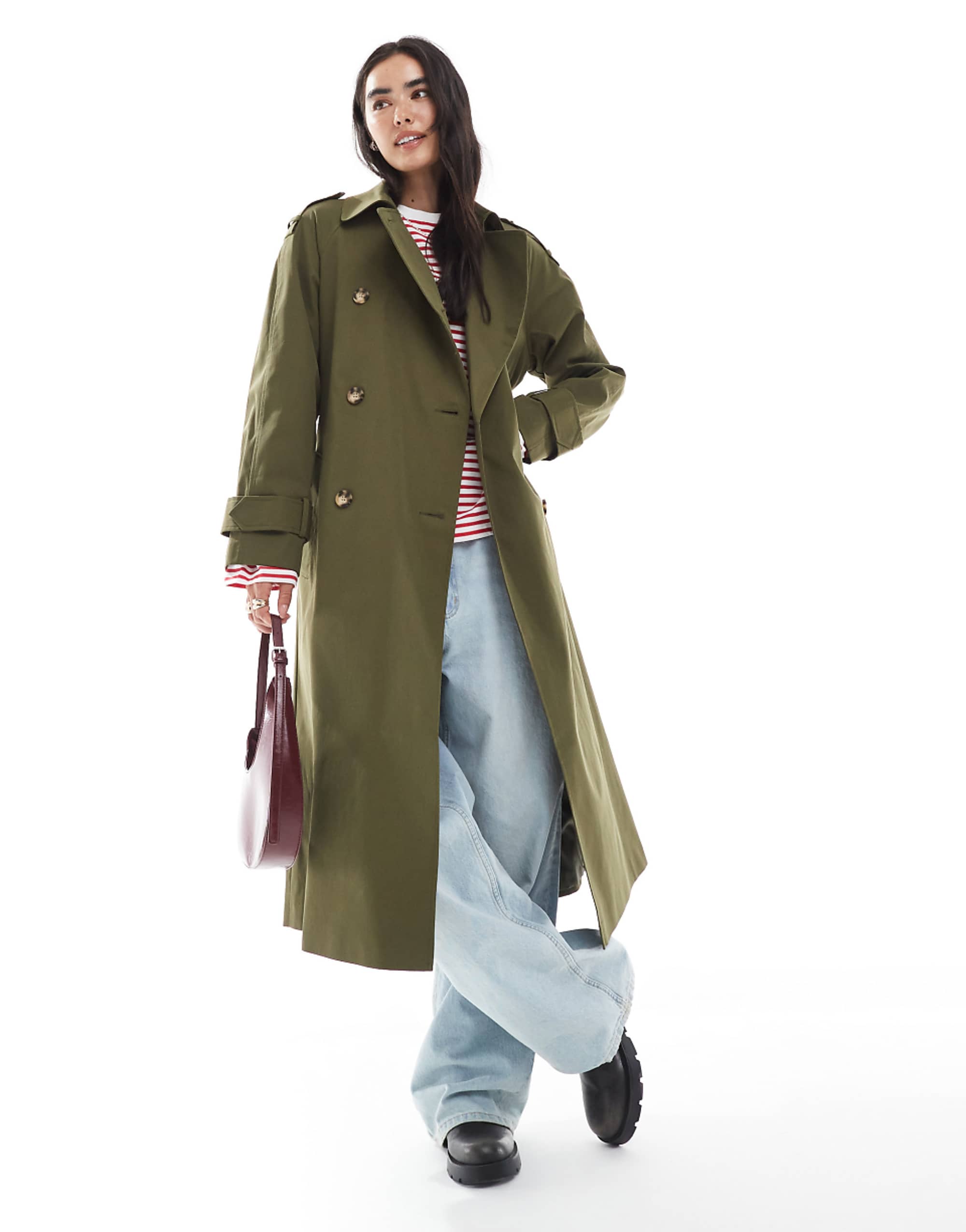 Asos Design Longline Trench Coat in Olive