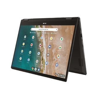 The Asus Chromebook Enterprise Flip CB5 neatly balanced in a standing position