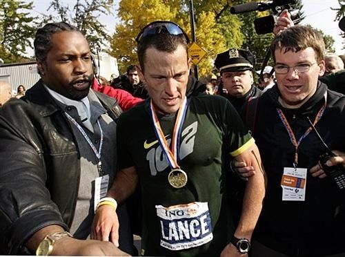 No number required - Armstrong was the star attraction at this year's NYC marathon.