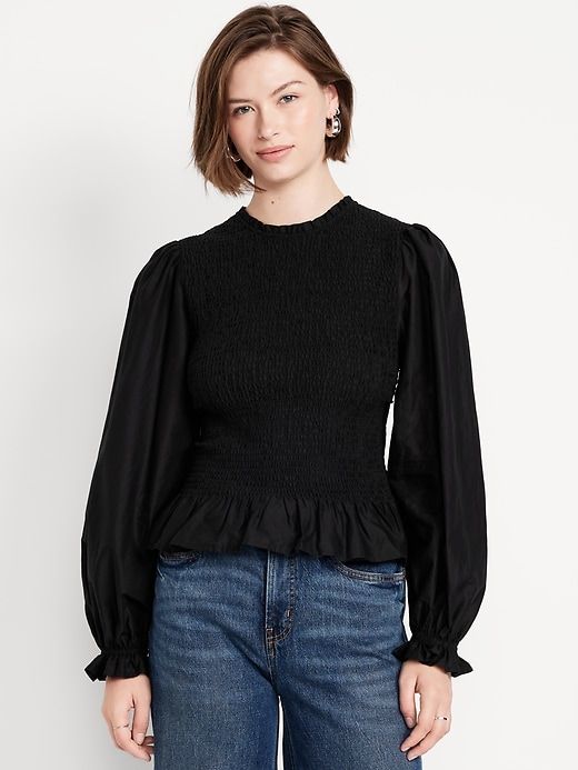 Long-Sleeve Smocked Top