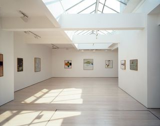 Image showing a view of the main gallery at Annely Juda Fine Art, London, featuring paintings on all walls