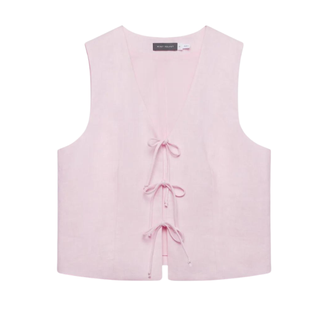 Mint Velvet Linen Tie Front Waistcoat Top, Pink