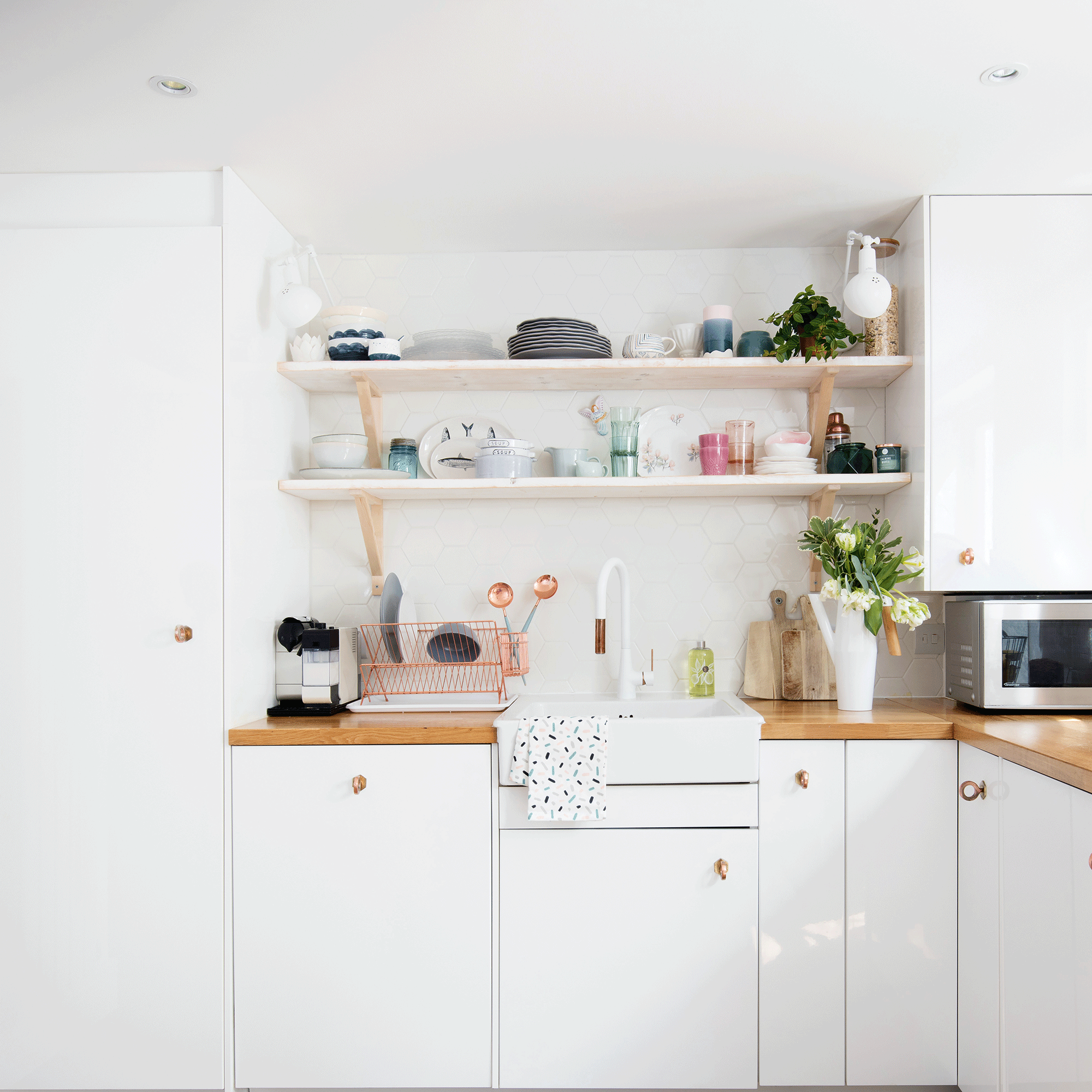 White kitchen with plant pots and sink