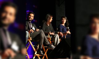 Actors Cas Anvar (left), Shohreh Aghdashloo (center) and Cara Gee at ''The Expanse'' panel at New York Comic Con on Oct. 5, 2019.