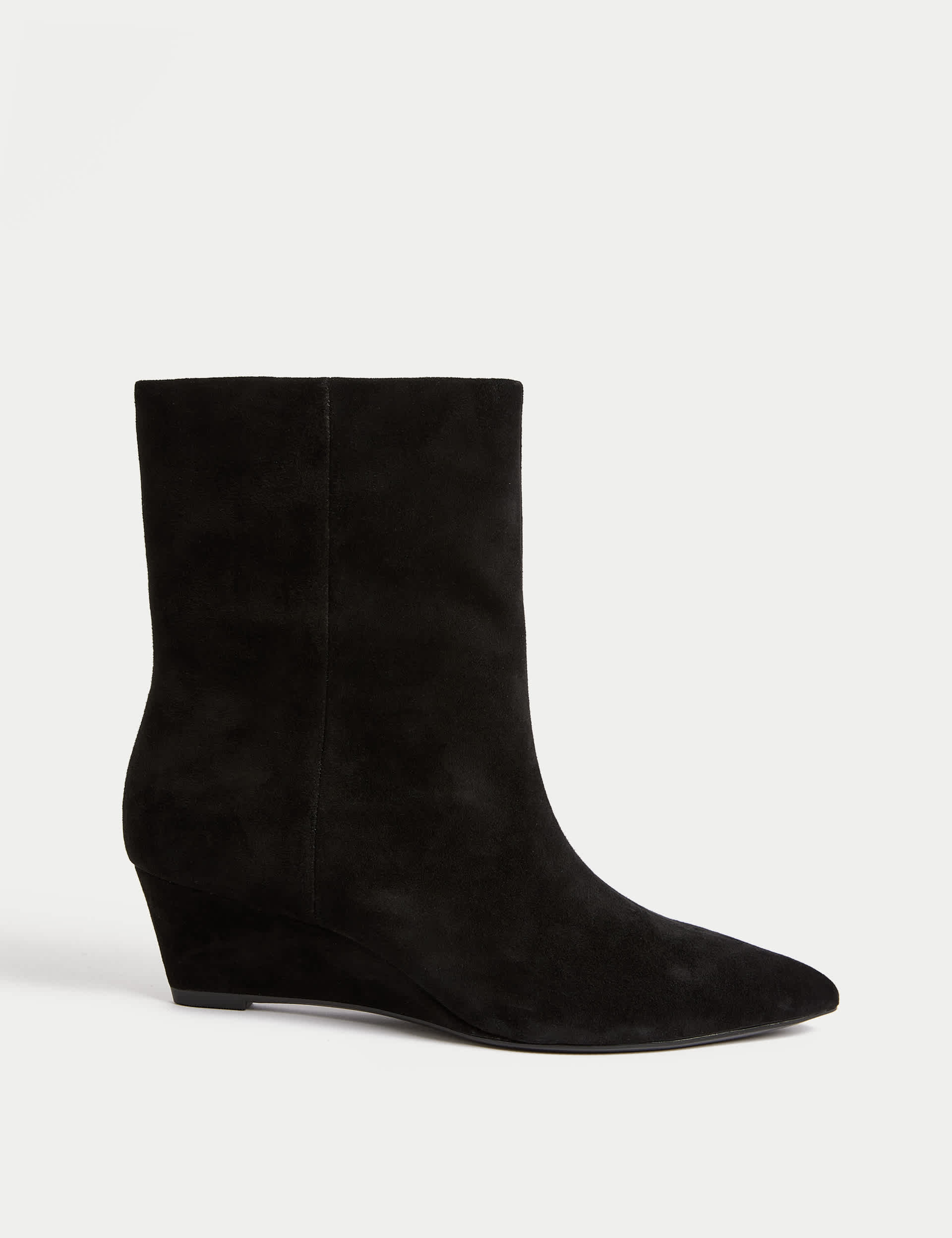 Suede Wedge Pointed Ankle Boots