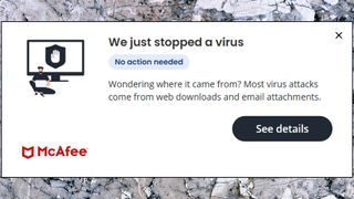 McAfee Total Protection Essential malware alert.