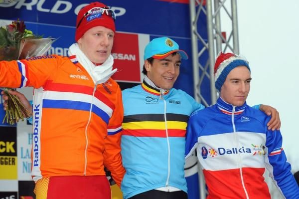 The podium: Tijmen Eising (Netherlands), Wietse Bosmans (Belgium) and Mathieu Boulo (France).